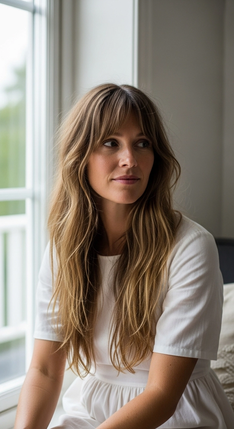 Lived-In Warm Honey Balayage with Birkin Bangs