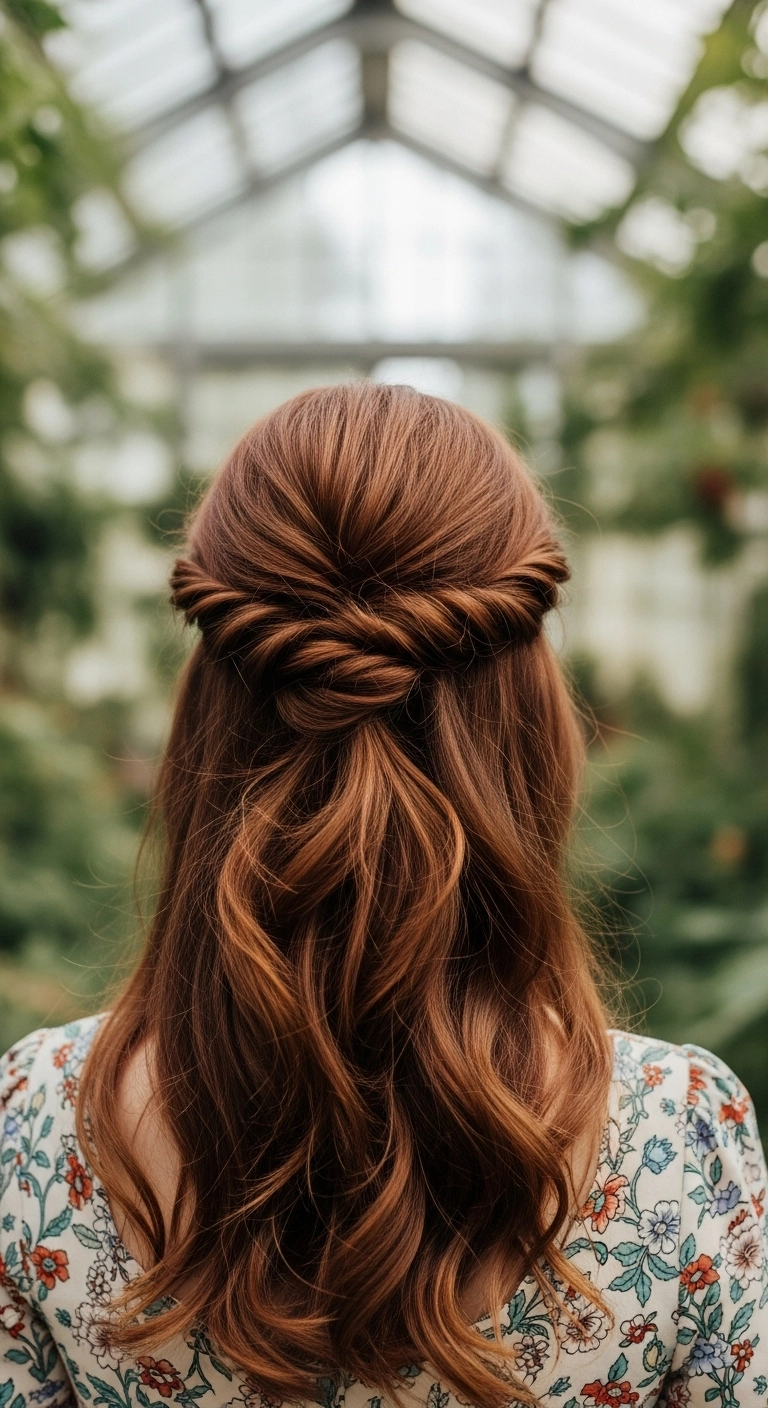 Twisted Half-Up Bridal Waves in Warm Auburn