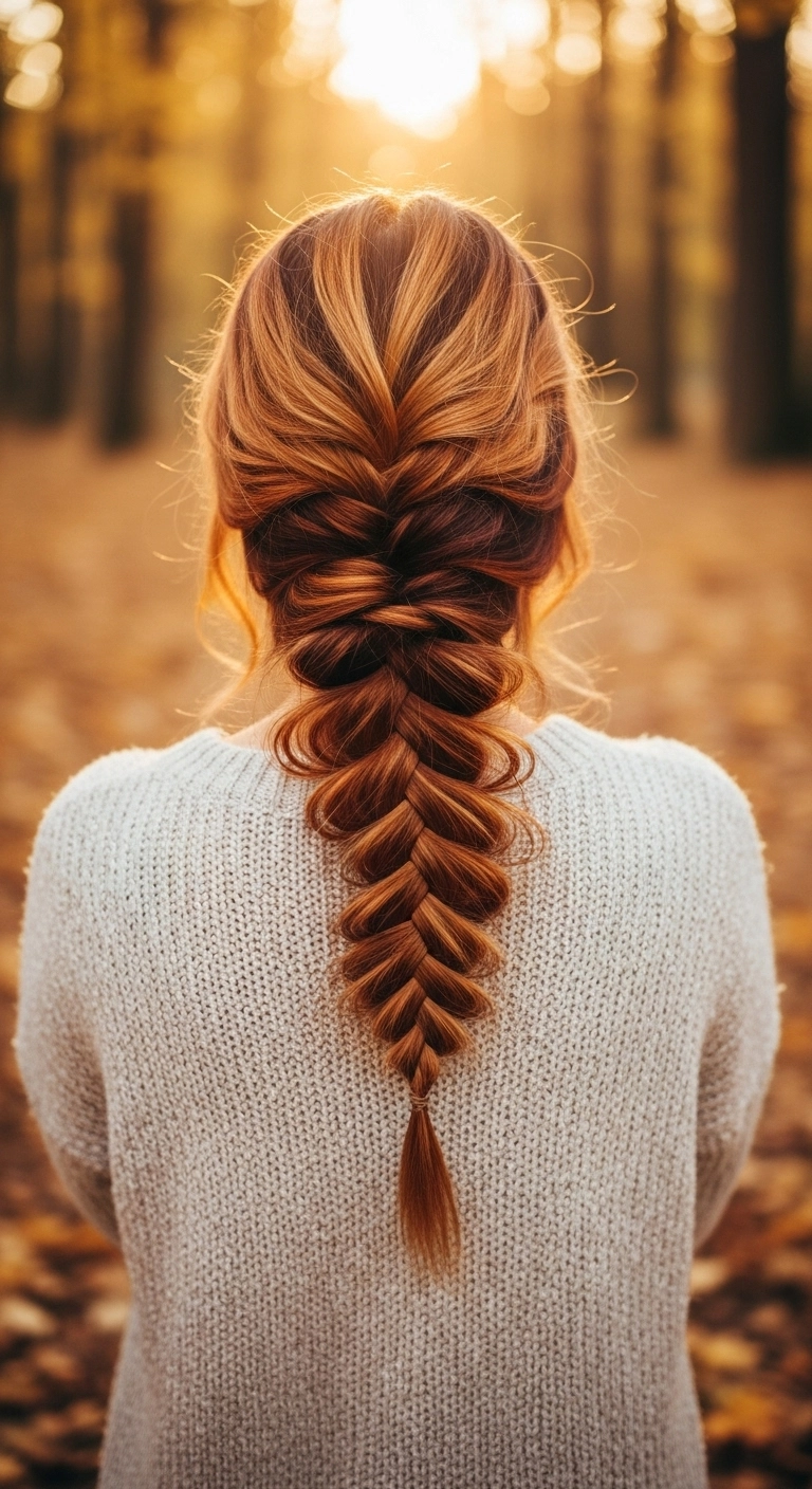 Voluminous Pancaked Copper Fishtail Braid
