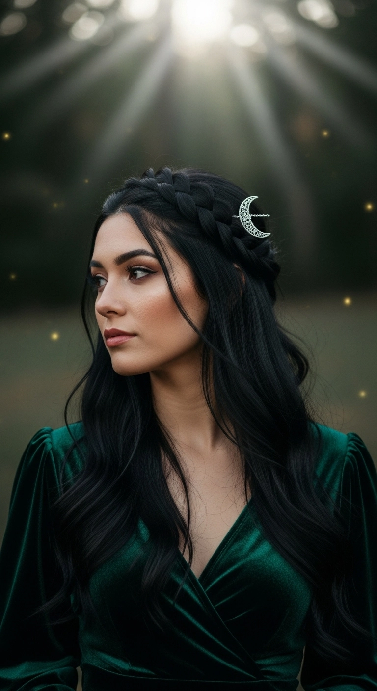 Romantic Celestial Crown Braid with Soft Waves
