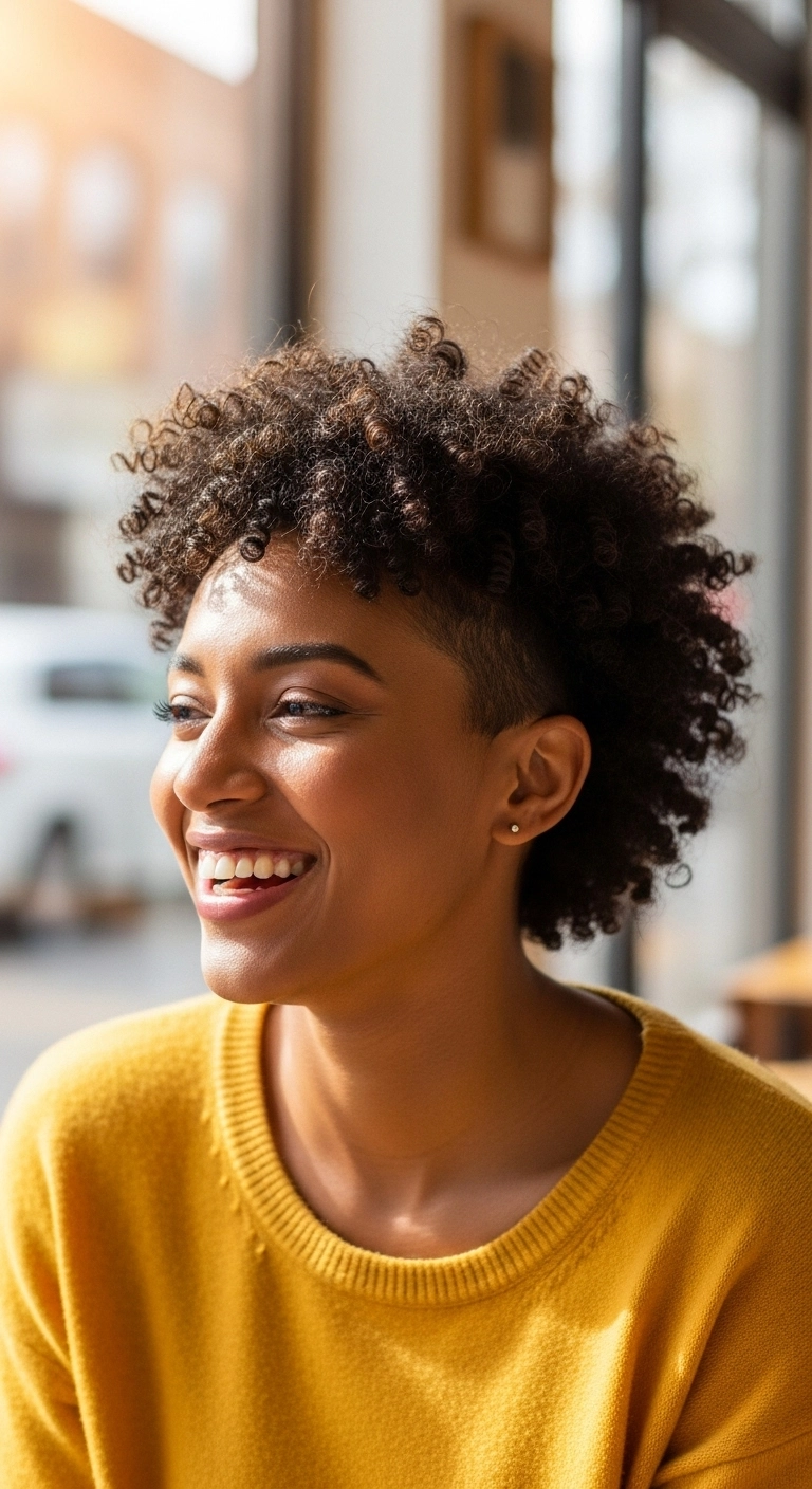 Tapered Curly Crop with Sleek Undercut Sides
