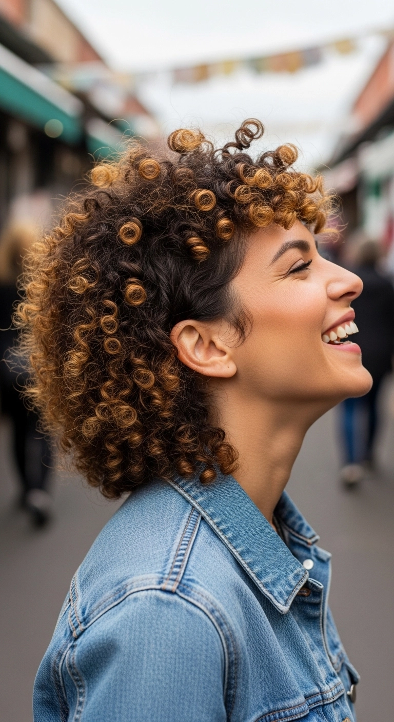 Golden Pintura Curly Mullet with Bangs