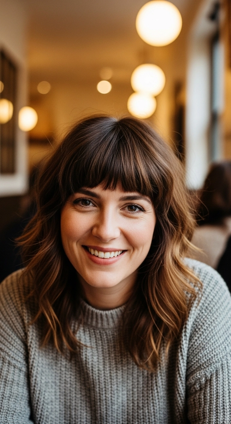 Effortless Textured Lob with Full Choppy Bangs