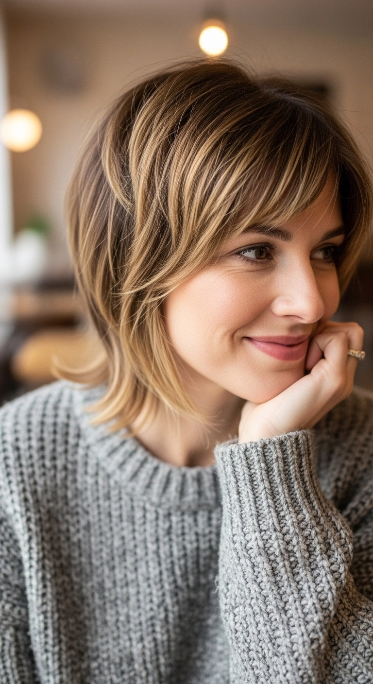 Feathered Shaggy Bob with Golden Blonde Balayage