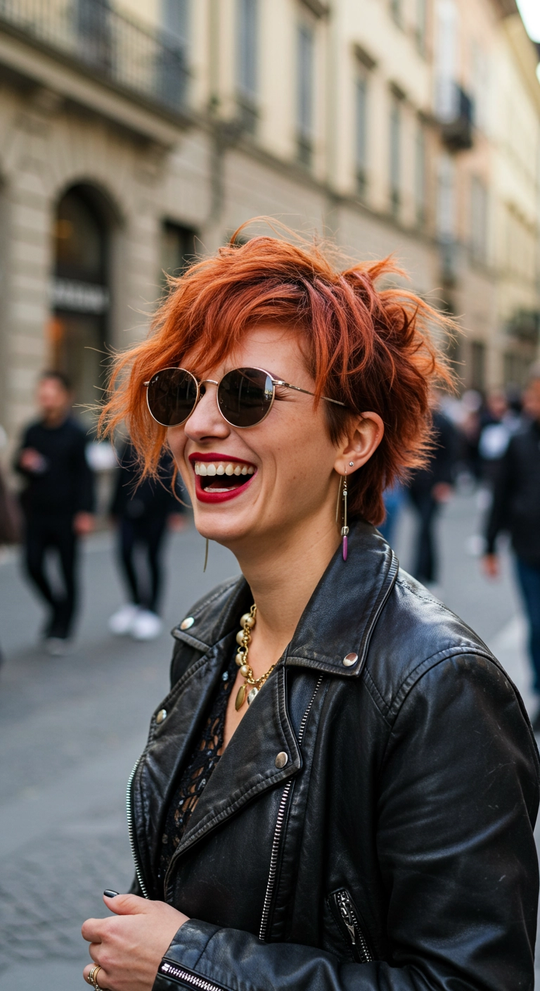 Edgy Tousled Copper Bixie Cut