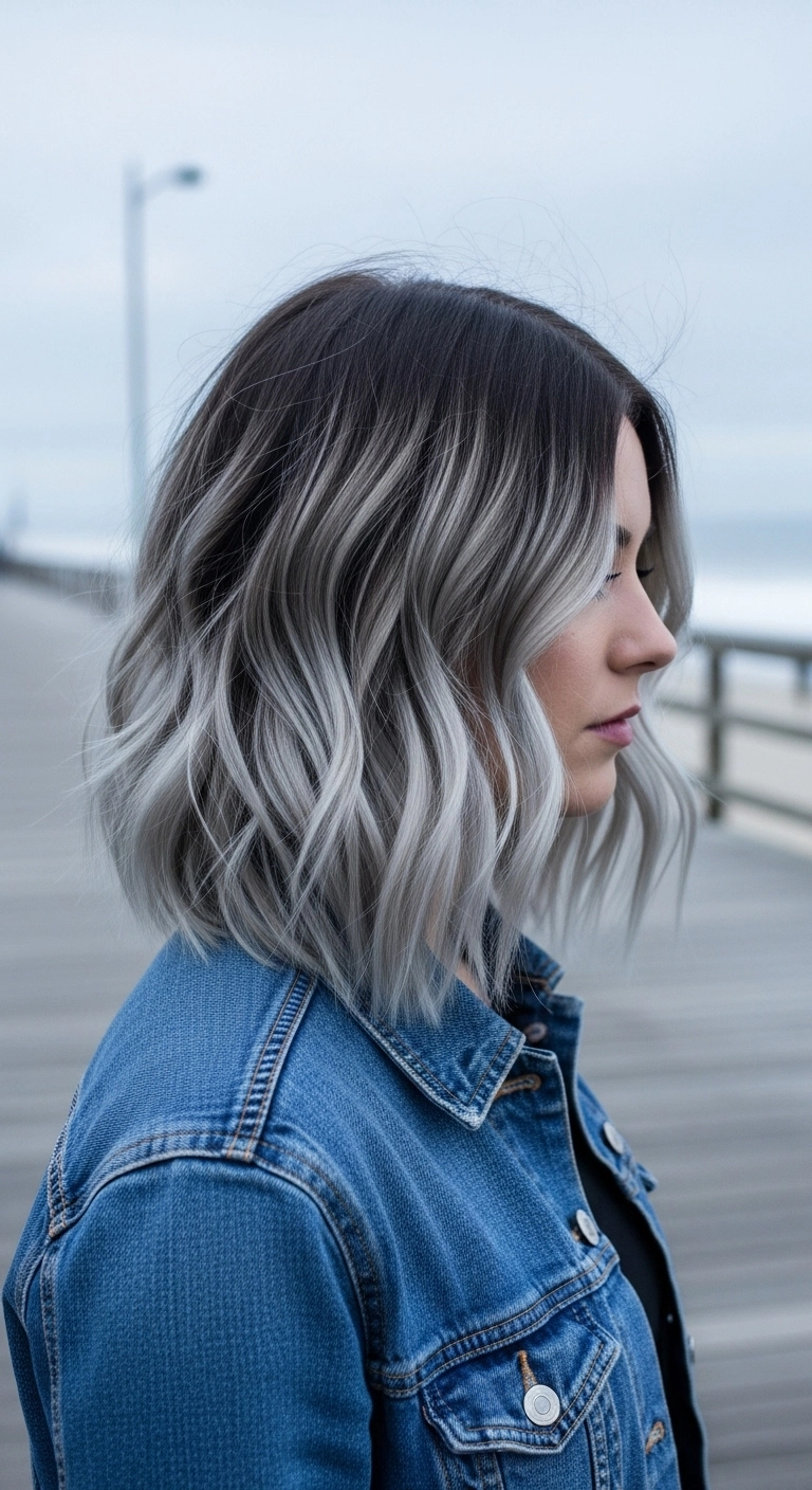 Smoky Charcoal to Icy Silver Root Melt Lob