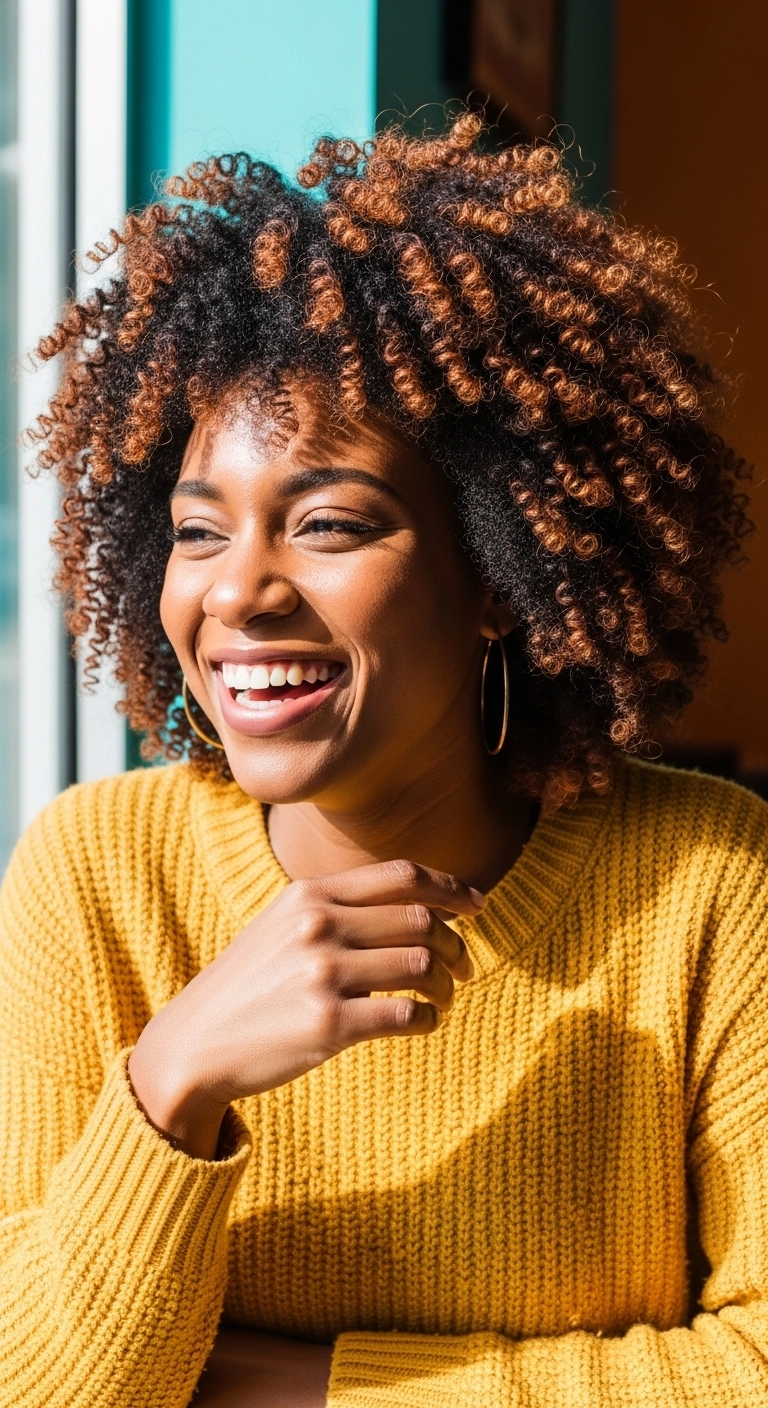 Sun-Kissed Copper Pintura Curls on a Rounded Bob