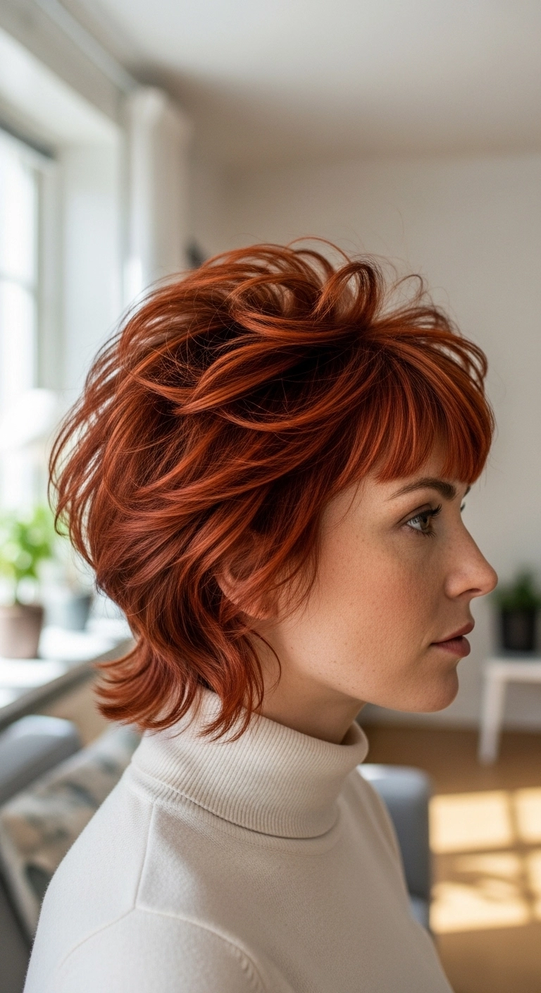 Voluminous Copper Shaggy Bixie with Feathered Layers