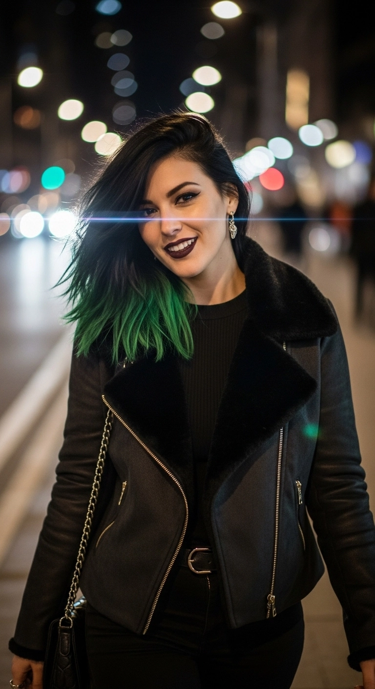 Black to Emerald Green Dip-Dye Textured Lob