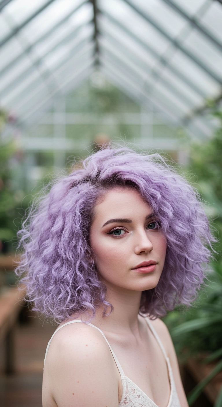 Voluminous Pastel Lavender Curly Lob