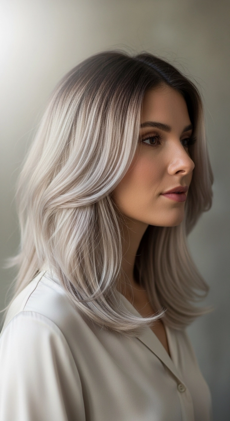 Icy Platinum Root Melt Lob with Sweeping Layers