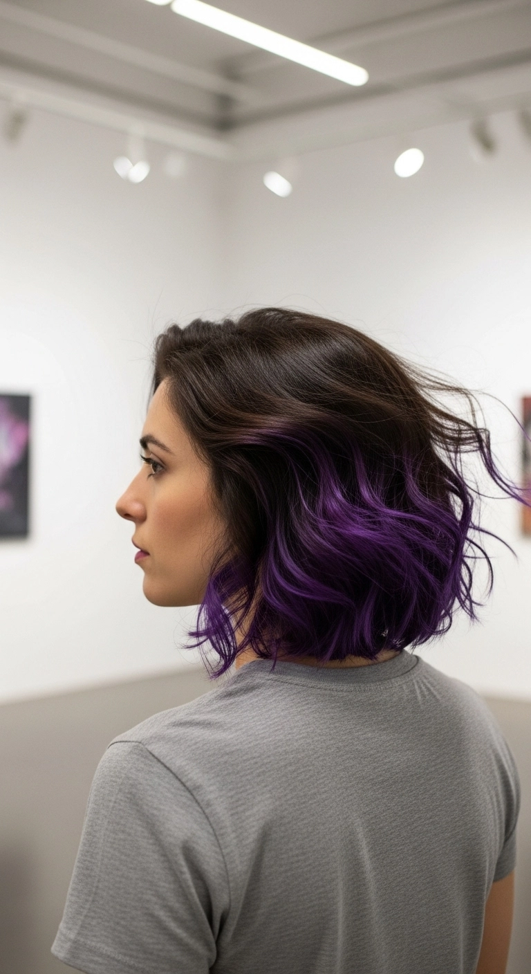 Dark Brown Bob with Vivid Purple Ombre Dip