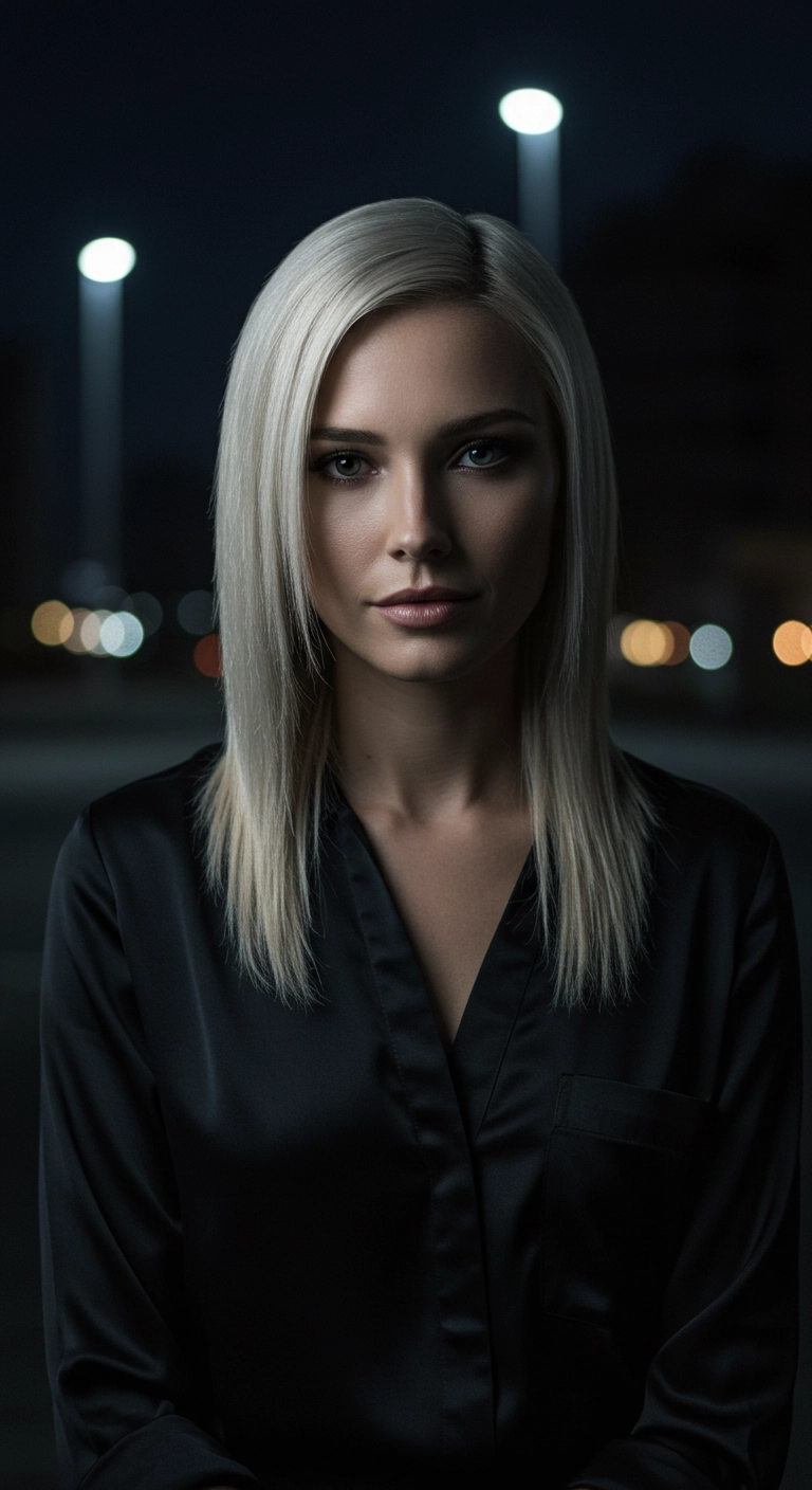 Sleek Icy Platinum Lob with Face-Framing Layers