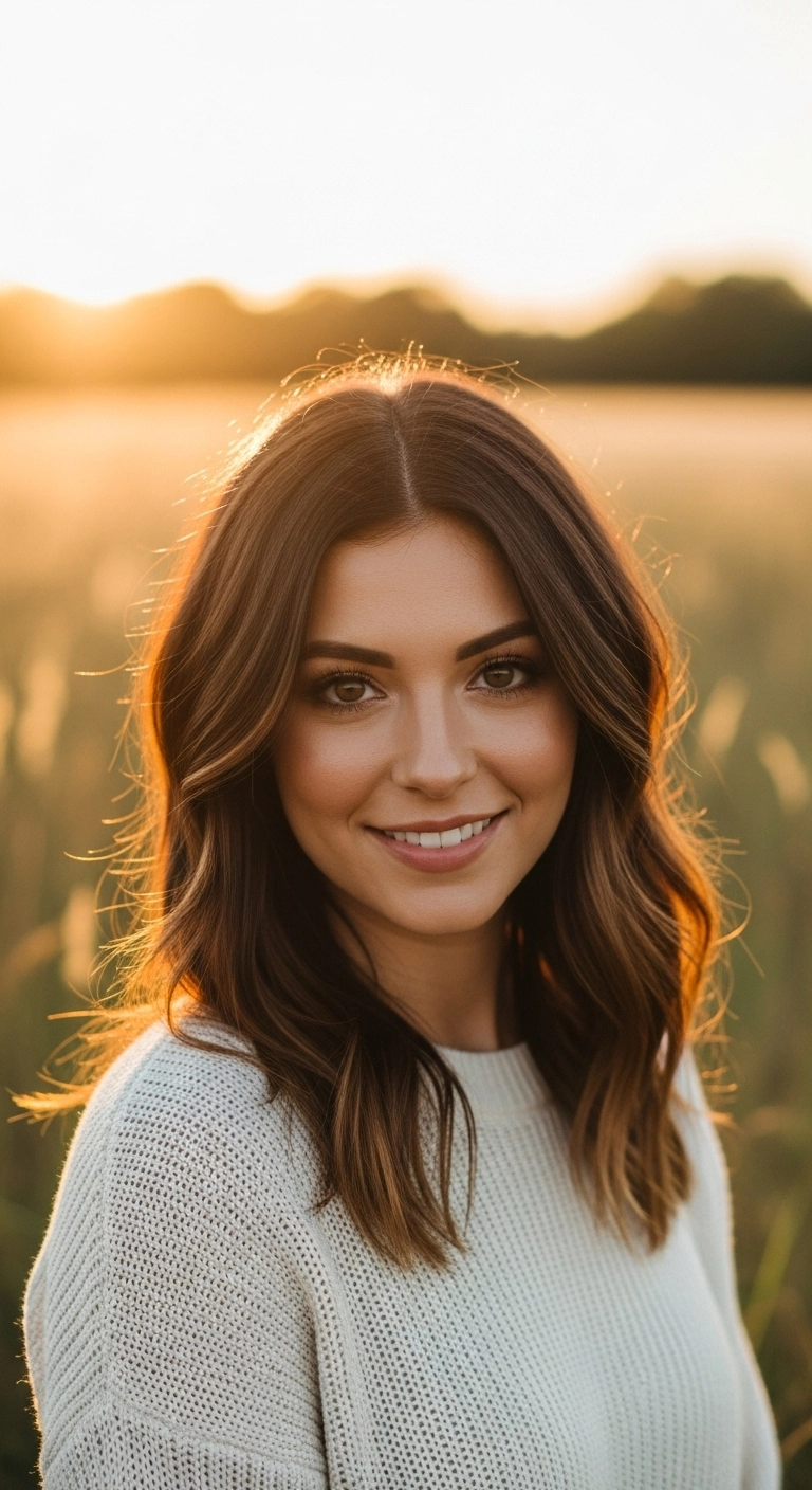 Sun-Kissed Caramel Balayage Lob with Soft Waves