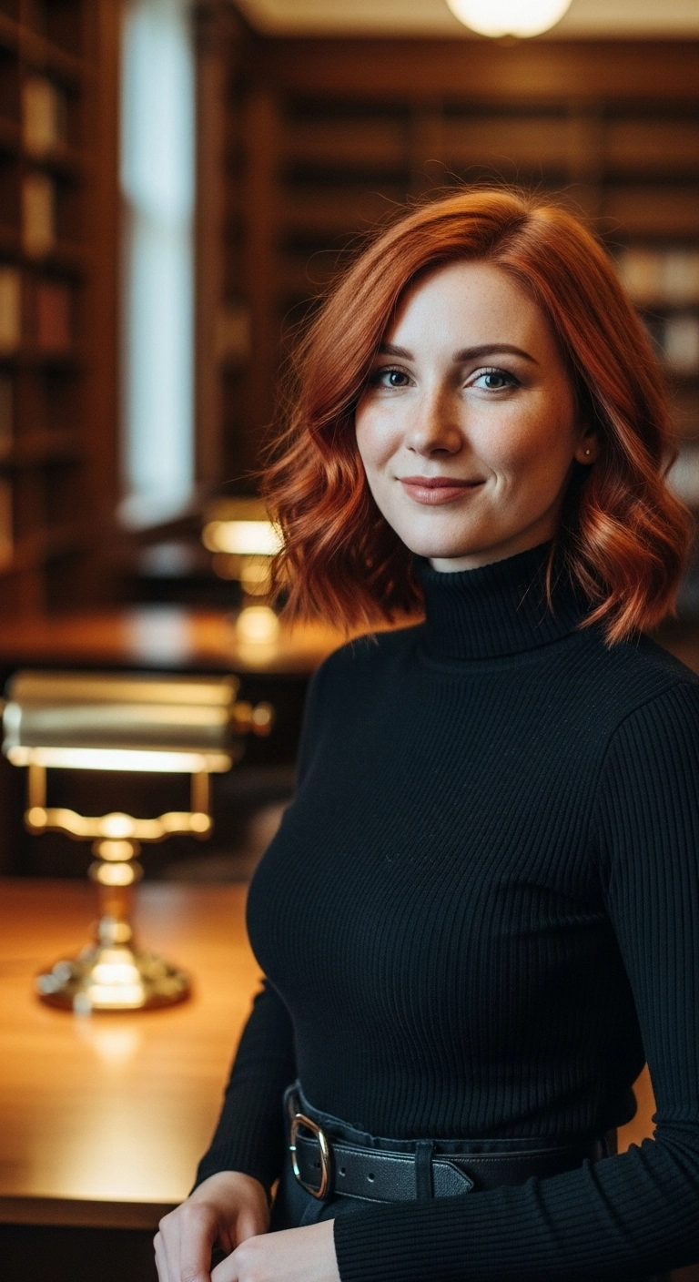 Warm Copper Textured Lob with Soft Waves