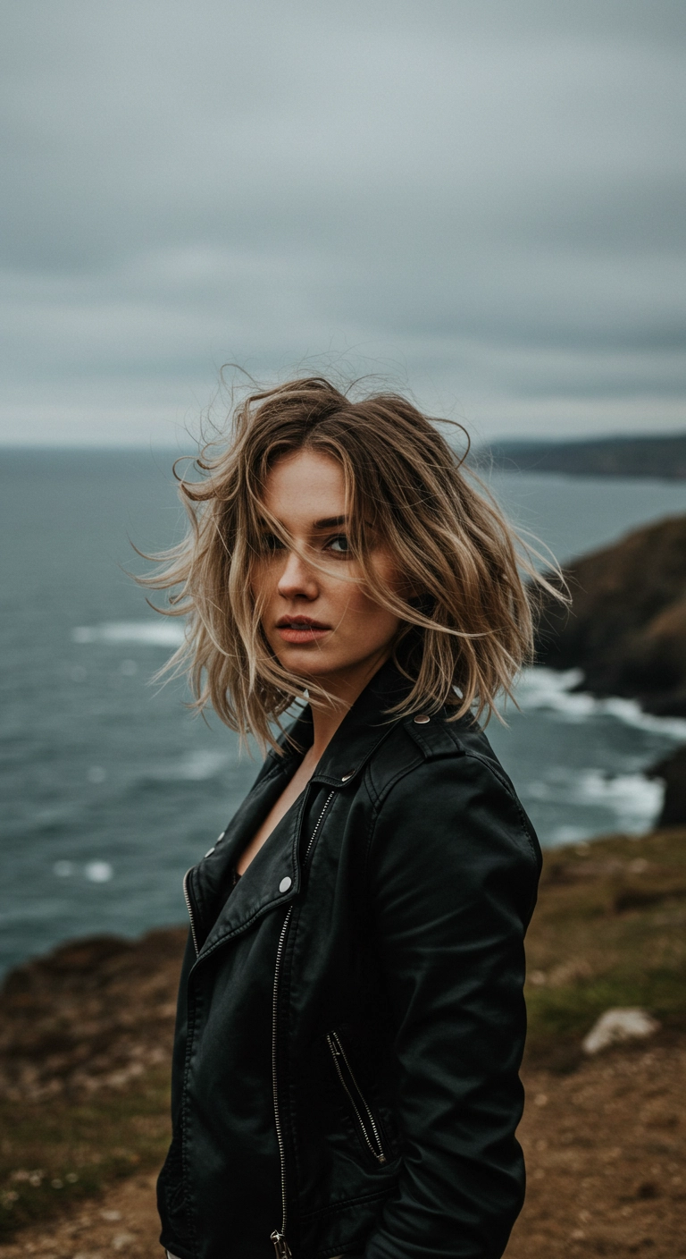 Edgy Textured Lob with Ash Blonde Balayage