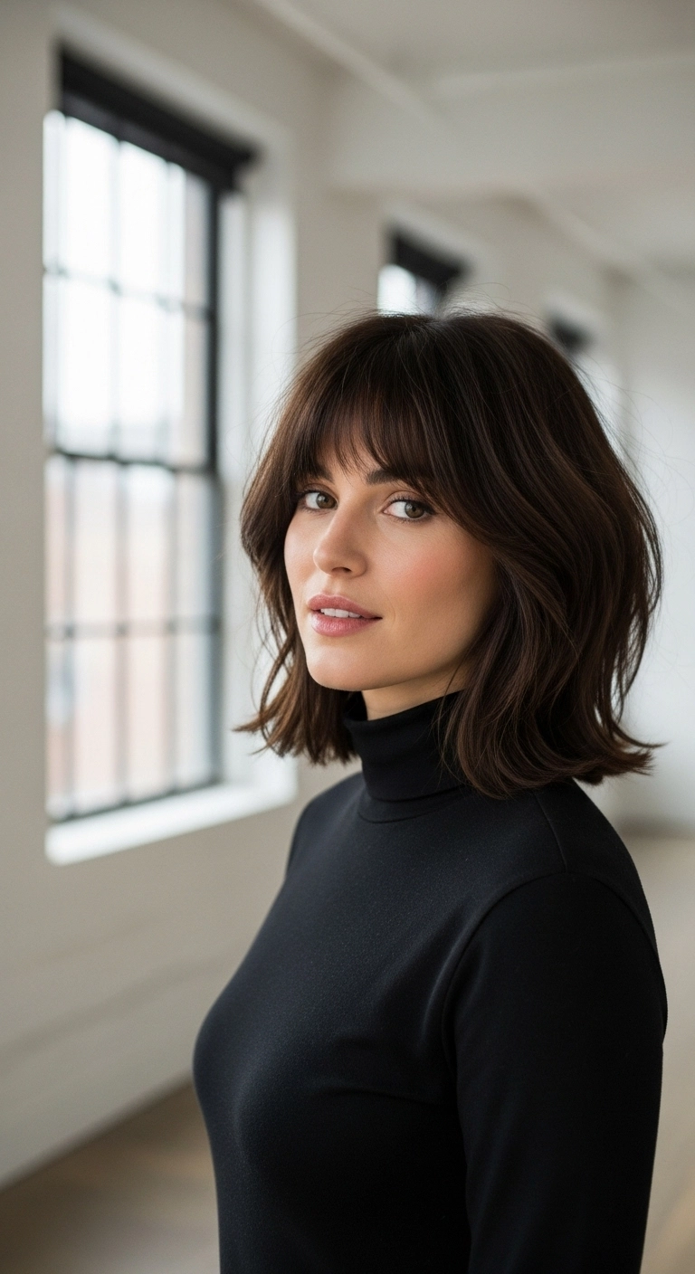 French Girl Textured Lob with Wispy Bangs
