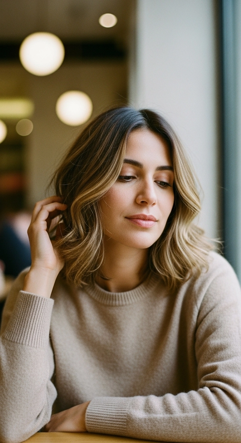 Sun-Kissed Honey Balayage Wavy Lob