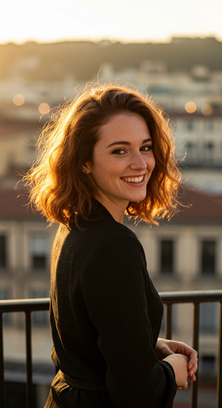 Tousled Auburn Lob with Lived-In Waves