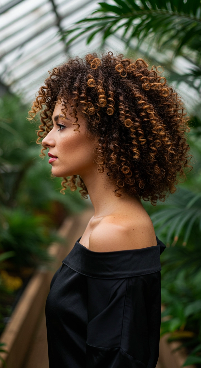 Voluminous Honey-Caramel Curly Layered Bob