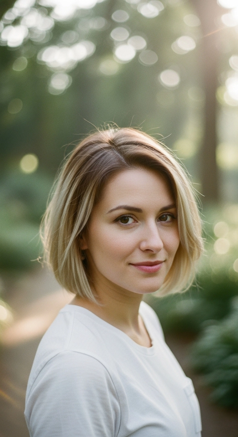 Rooted Blonde Chin-Length Soft Layered Bob