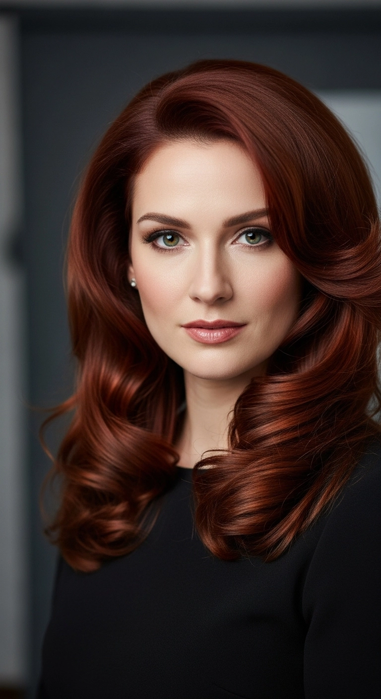 Luxe Auburn Side-Swept Voluminous Blowout