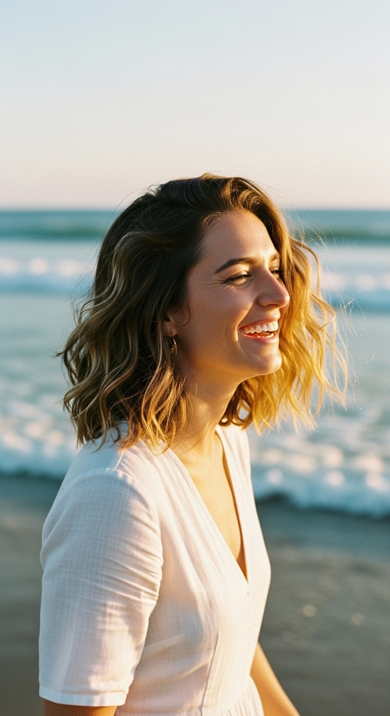 Sun-Kissed Golden Balayage Beach Lob
