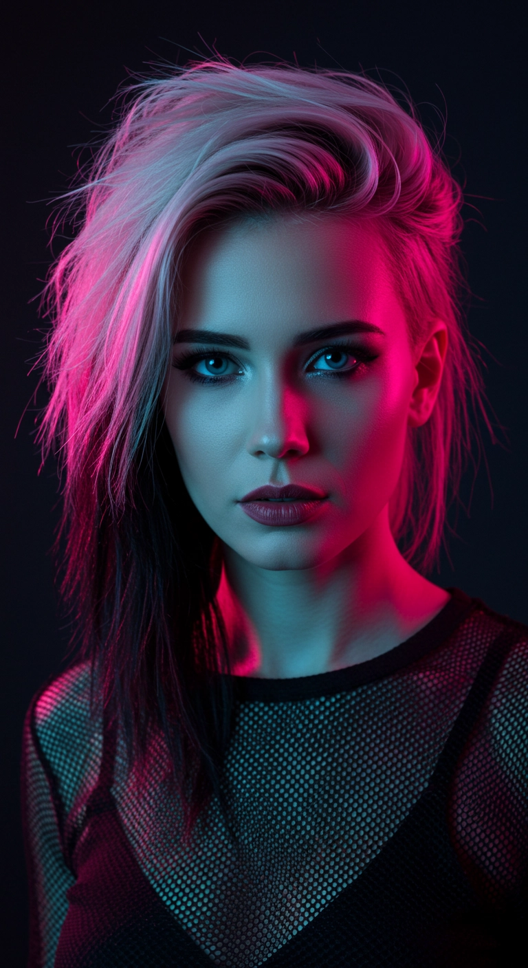 Edgy Cyberpunk Platinum Textured Side-Swept Lob