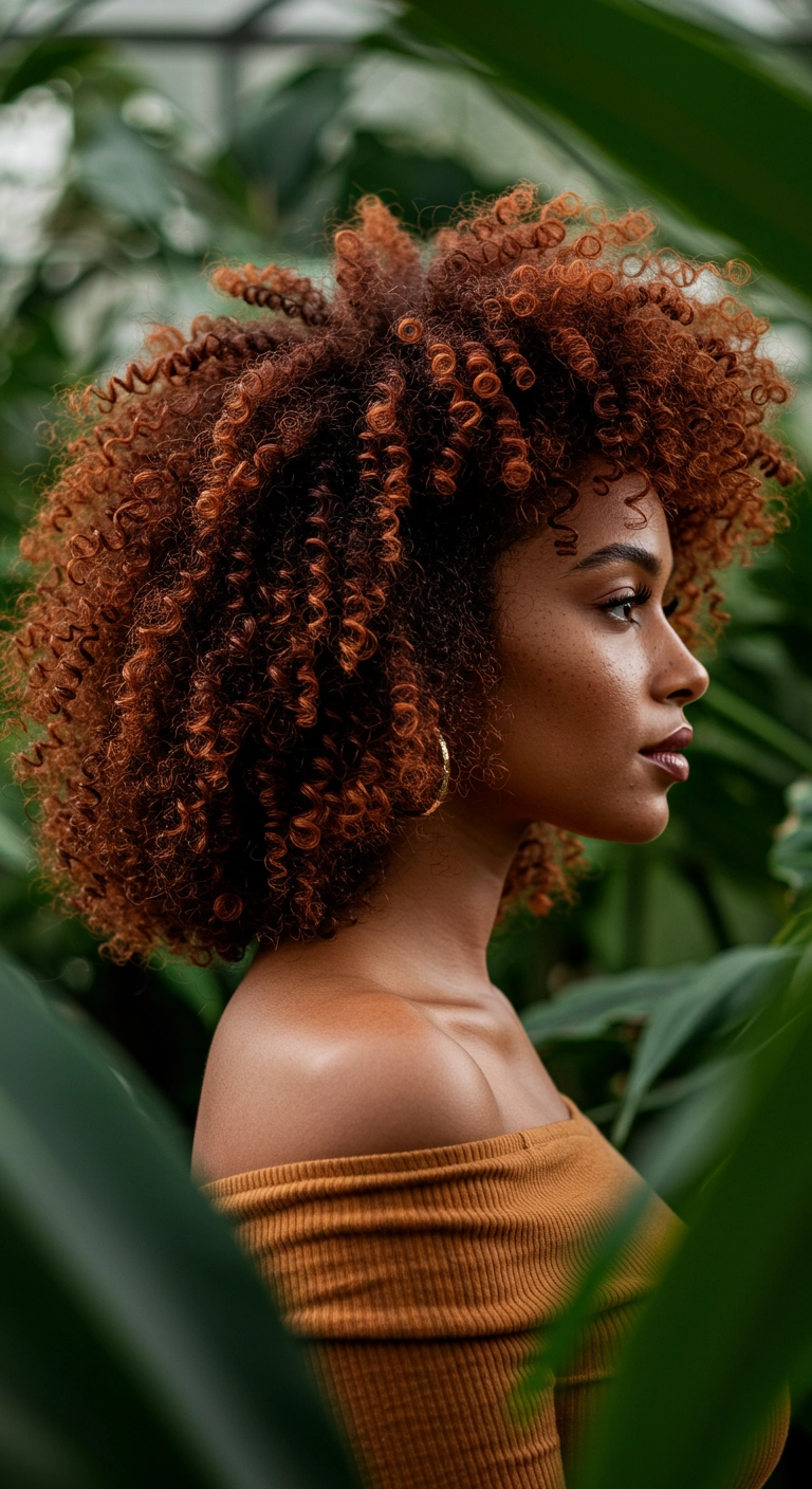 Voluminous Warm Copper Coils with Curly Fringe