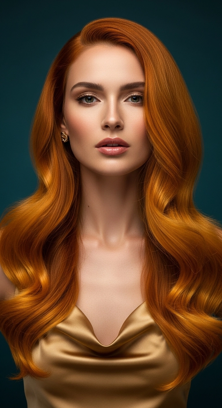 Lustrous Copper Hollywood Waves with Deep Side Part