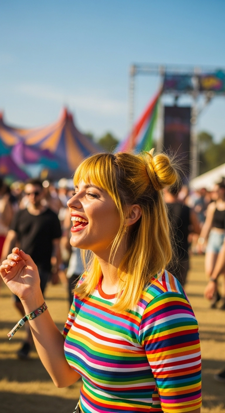 Sunshine Yellow Half-Up Top Knot with Bangs