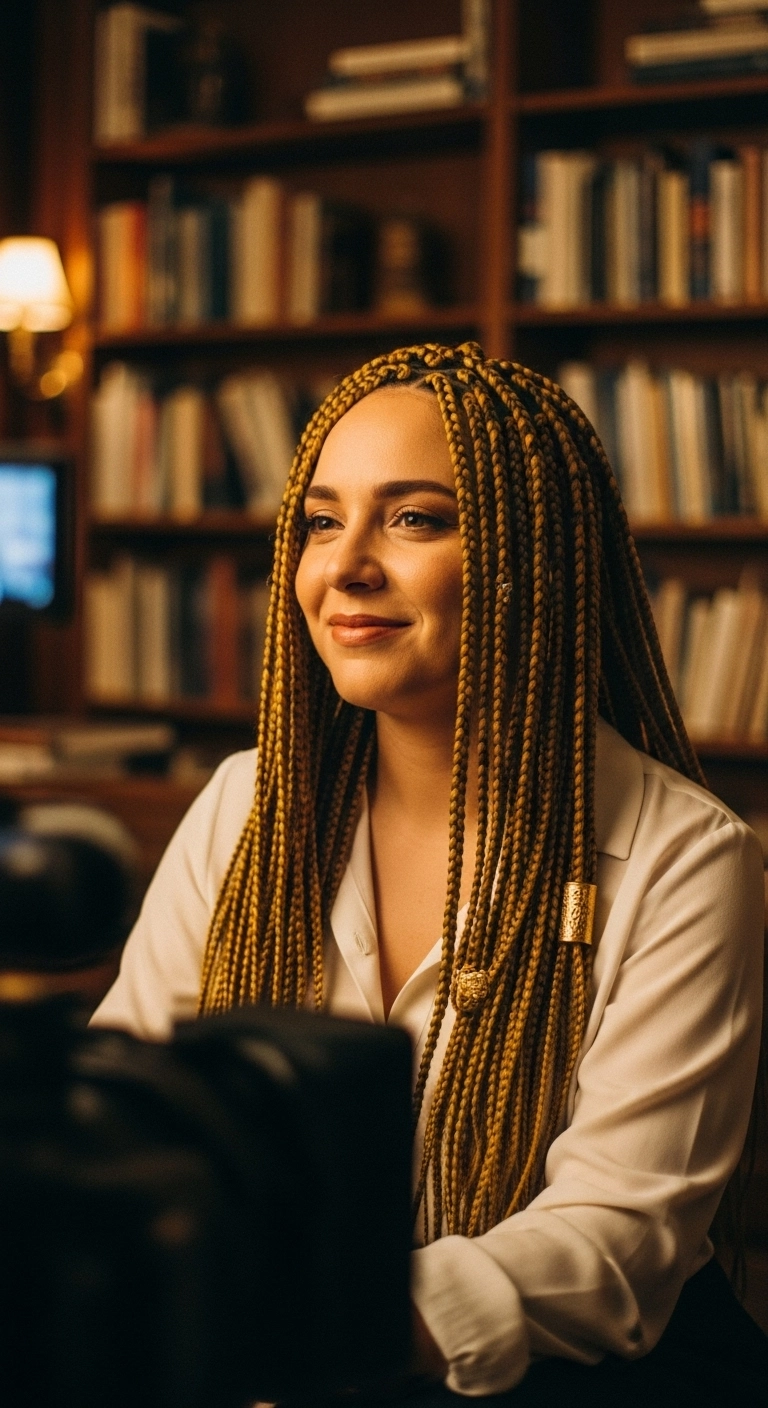 Golden Honey Blonde Box Braids with Metallic Accents