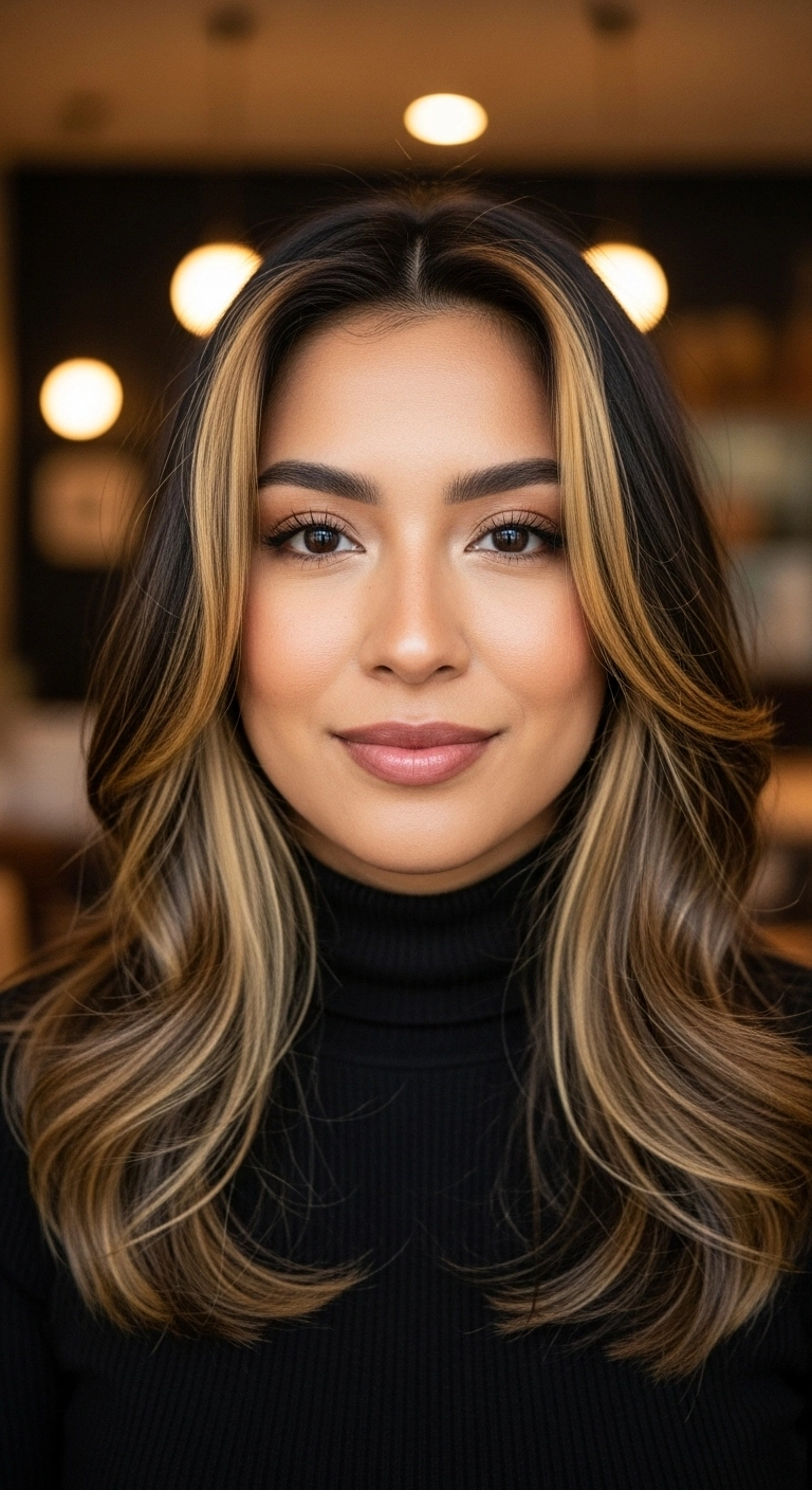 Honey Blonde Money Piece with Bouncy Layered Blowout