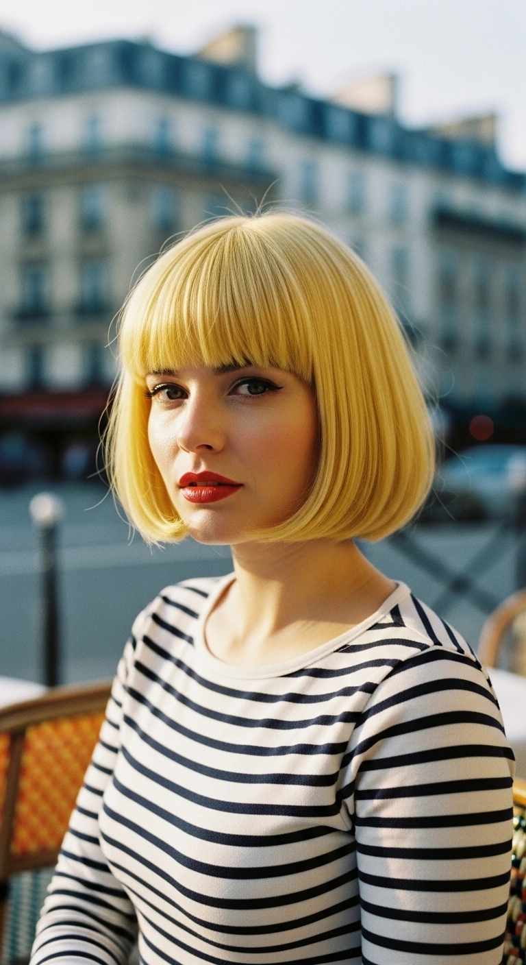 Chic Golden Yellow French Bob with Blunt Bangs