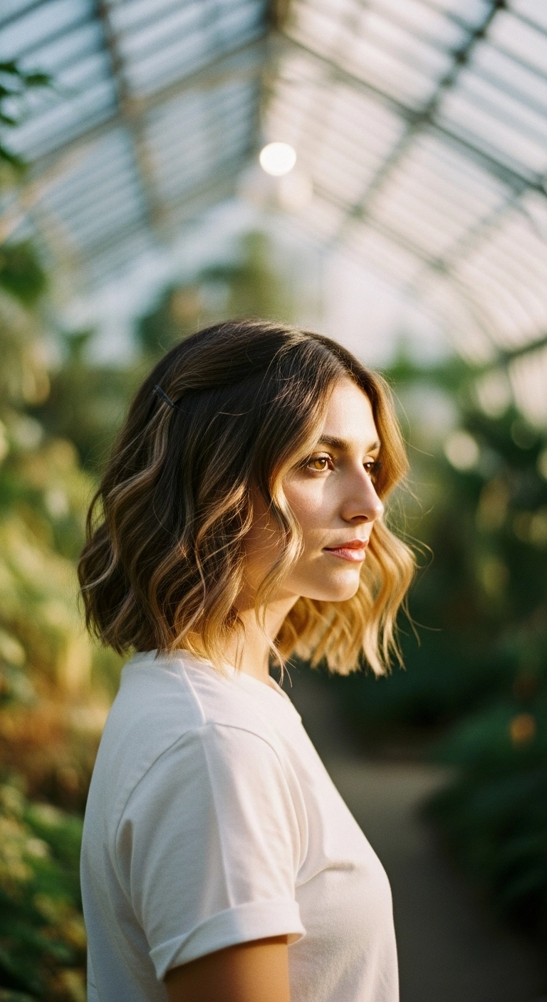 Sun-Kissed Golden Balayage Wavy Bob