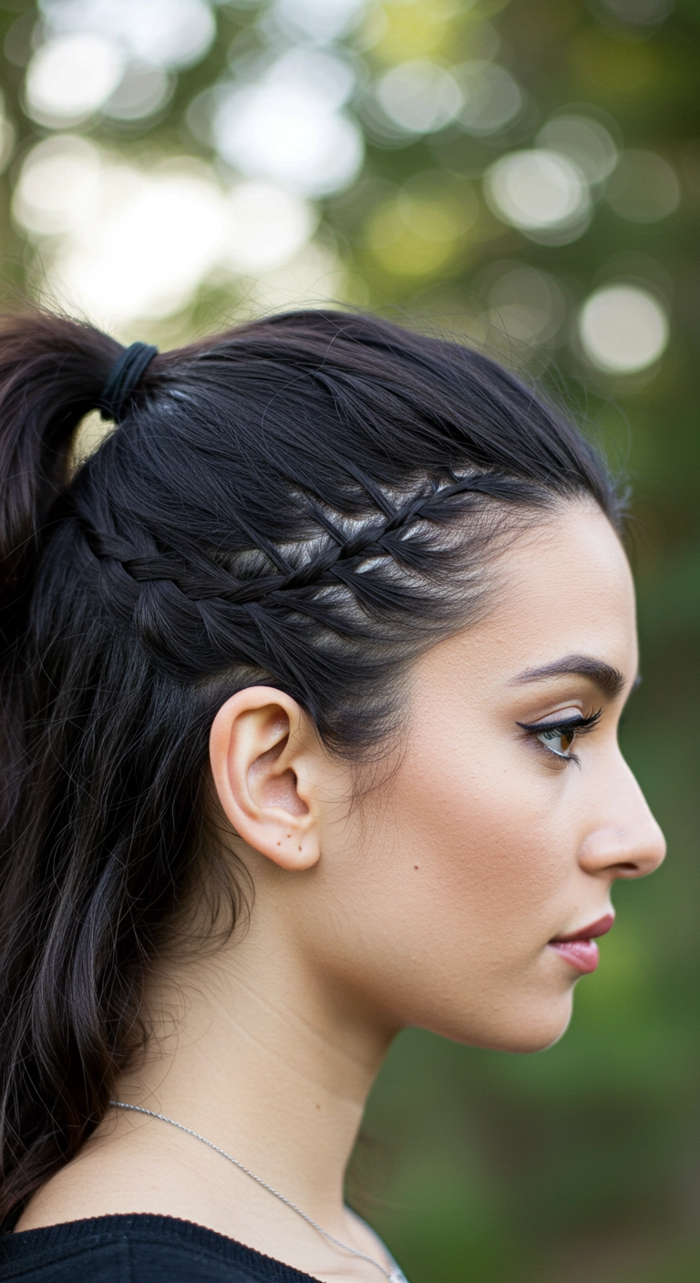 Side Lace Braid Half-Up High Ponytail