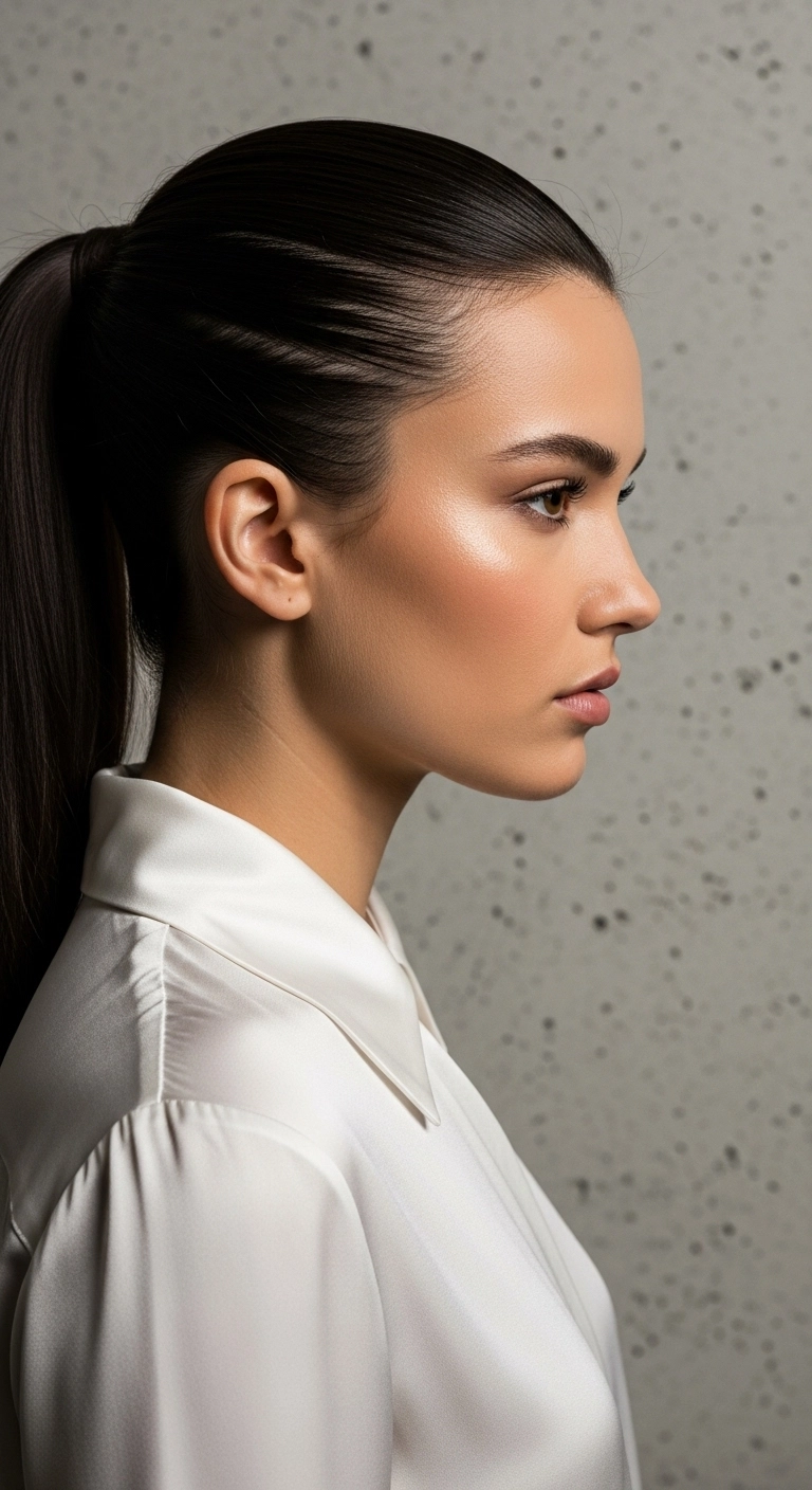 Ultra-Sleek High Ponytail with Glass Shine