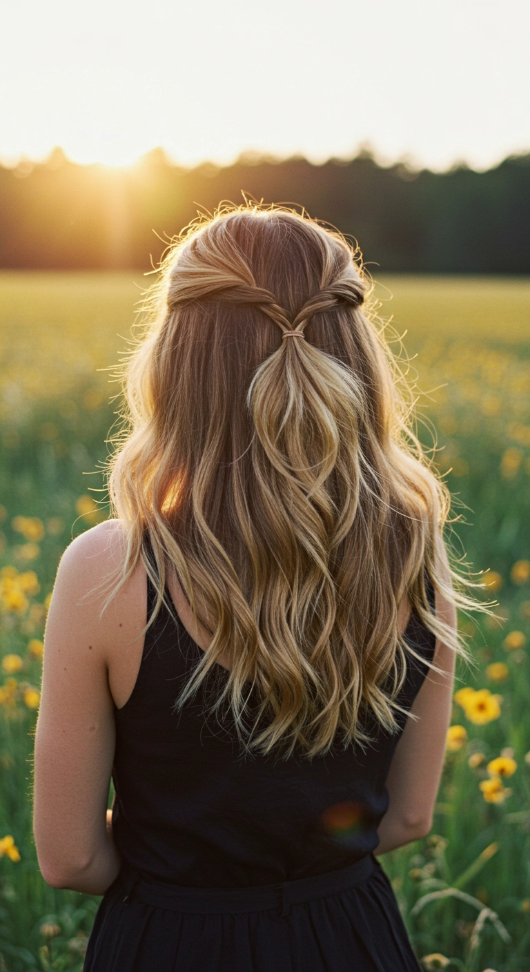 Boho Twisted Half-Up Wavy Hairstyle