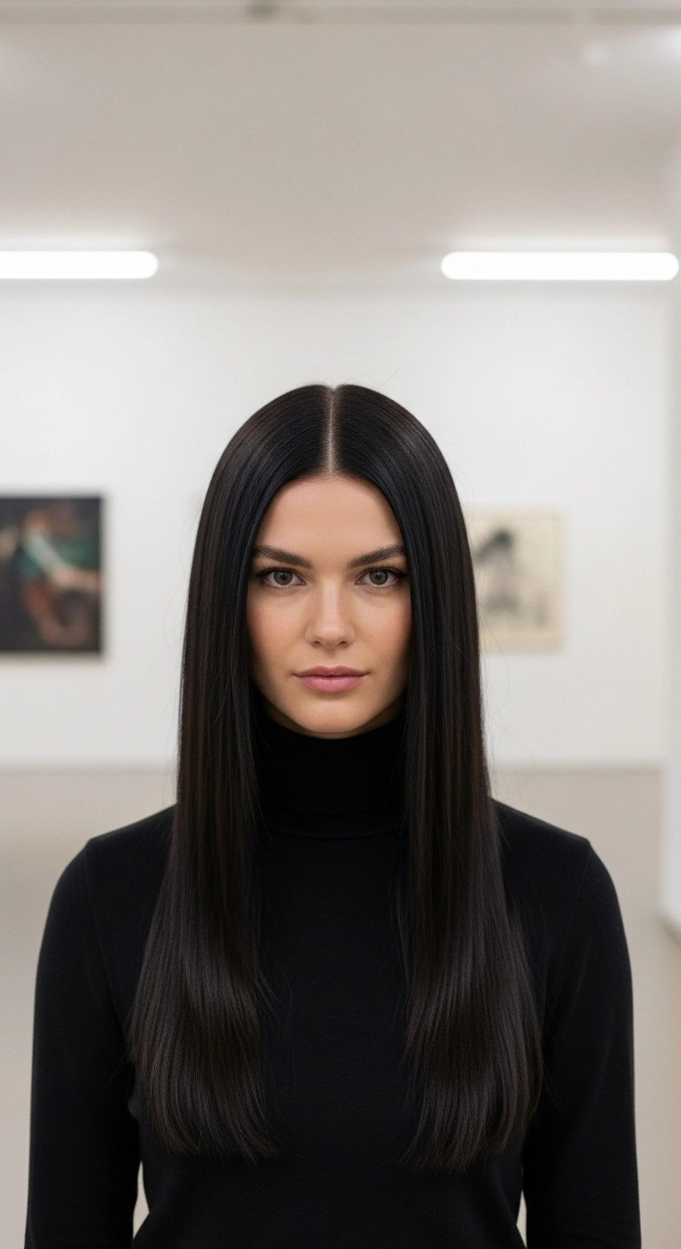Ultra-Sleek Center Part Long Glass Hair
