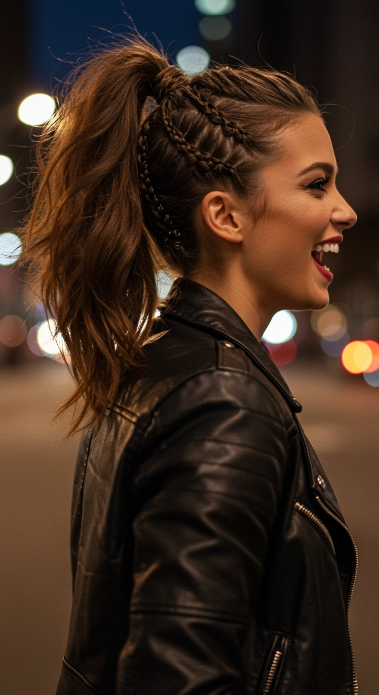 Edgy High Ponytail with Side Dutch Braid Rows