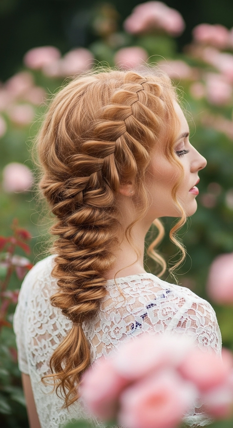 Romantic Pancaked Dutch Fishtail Braid with Soft Tendrils